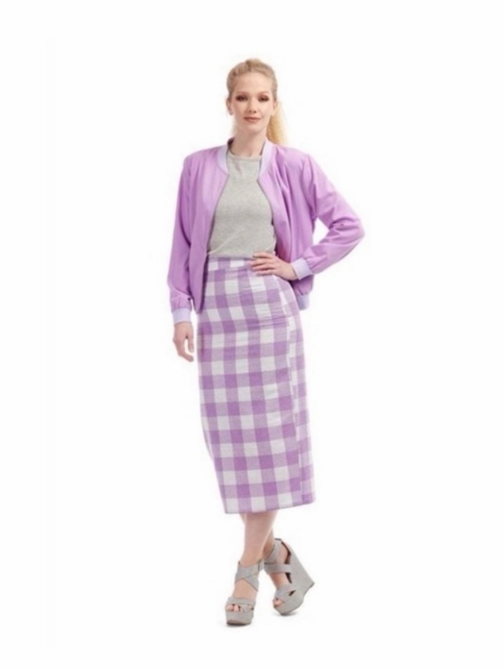Lavender Gingham Bright & Beautiful Collectif Plaid Pencil Skirt